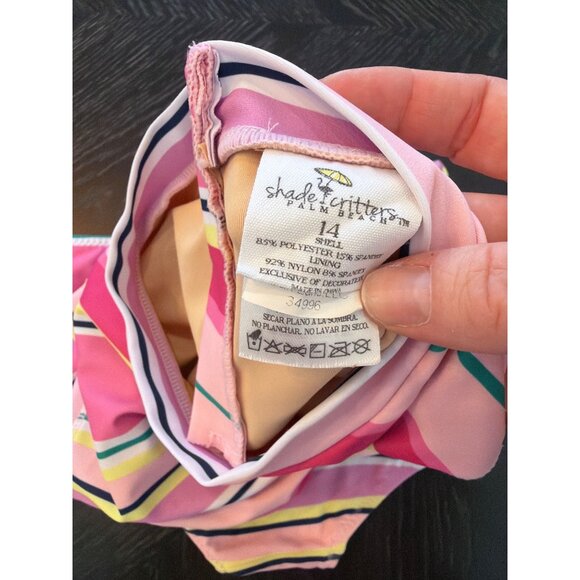 Shade Critters Girls Rash Guard Set Size 14 Pink Stripe Long Sleeve Top & Bottom - Picture 3 of 4